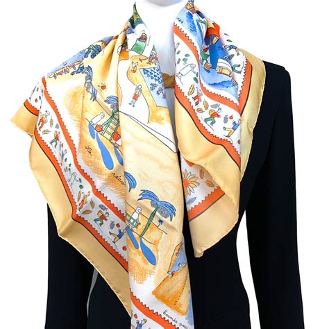 Retour A La Terre Hermes Scarf by Dumas 90cm Silk Yellow